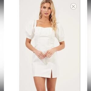 ASTR The Label Women's Wendy Puff Sleeve Mini Dress‎ White Size L NEW